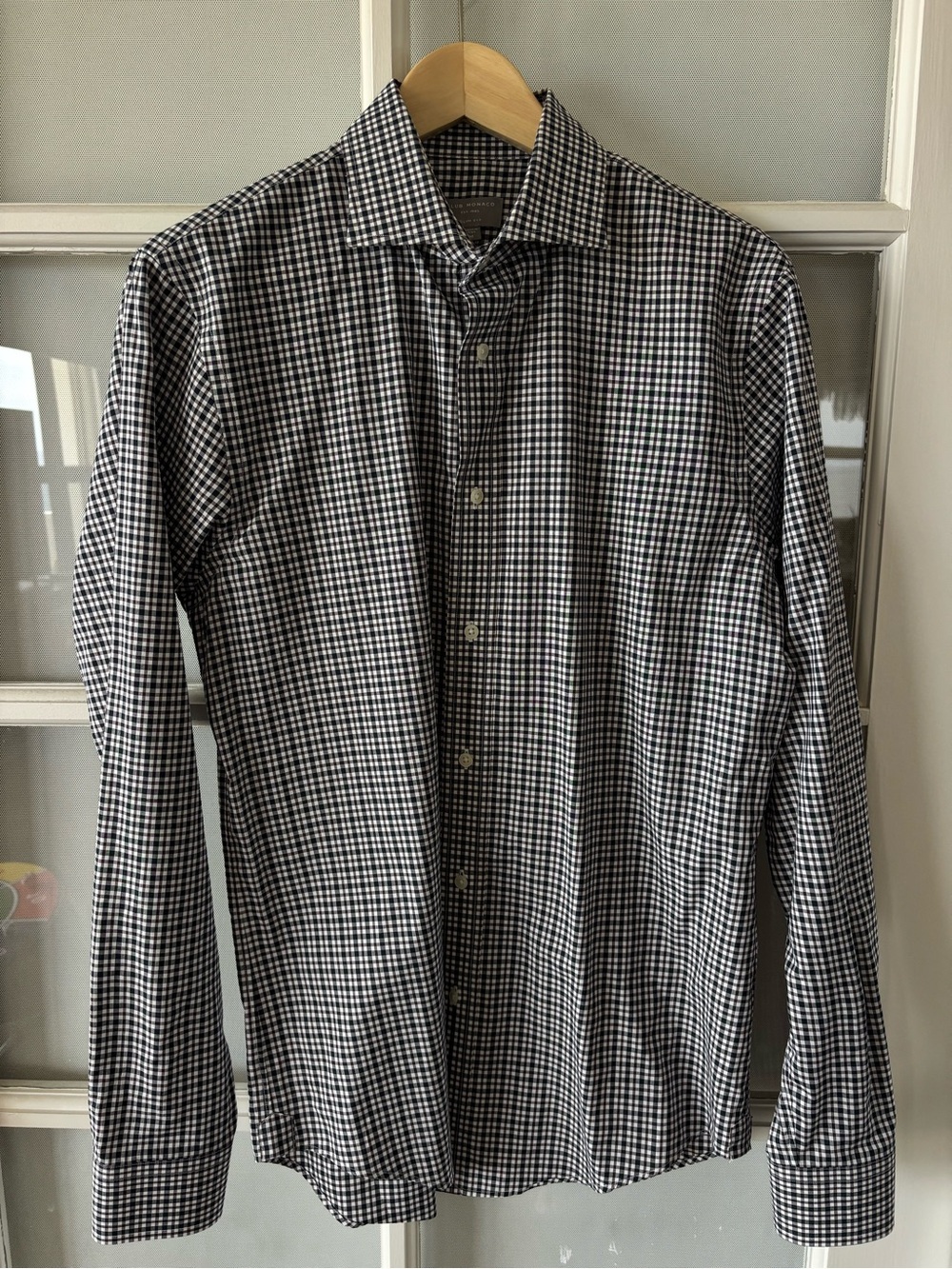 Club Monaco Black White and Brown  Check Dress Button-Down Shirt